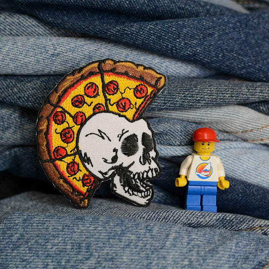 Pizza Skull MoHawk Iron-On Patch 72401