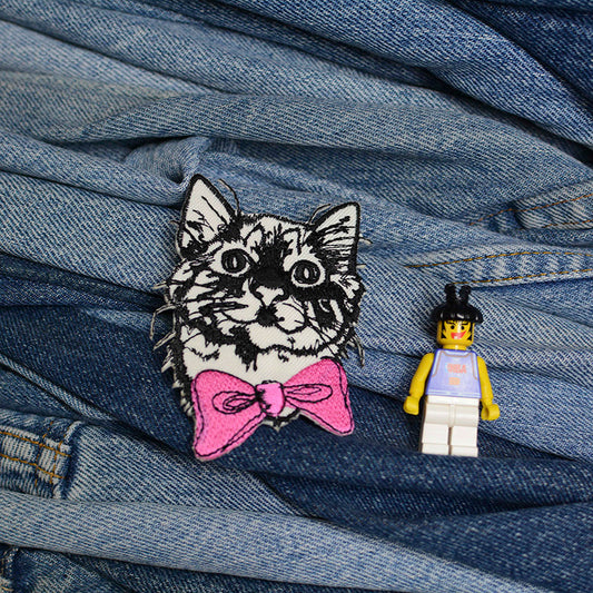 Cat With Bow Iron-On Patch 0027