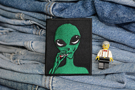 Alien Smoking. Possibly Marijuana Iron-On Patch 0084