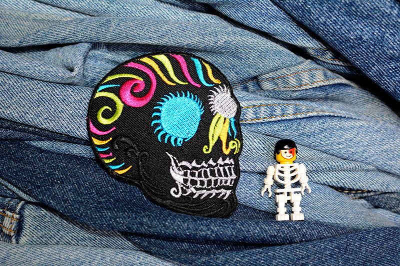 Patch thermocollant tête de mort mexicaine noire et colorée 0103