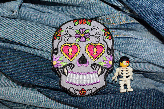 Mauve Mexican Sugar Skull Iron-On Patch 0105