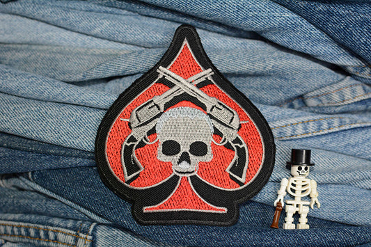 Skull Ace With Guns Iron-On Patch 0131