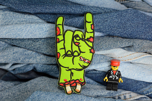 Zombie Hand Rock On Iron-On Patch 0177