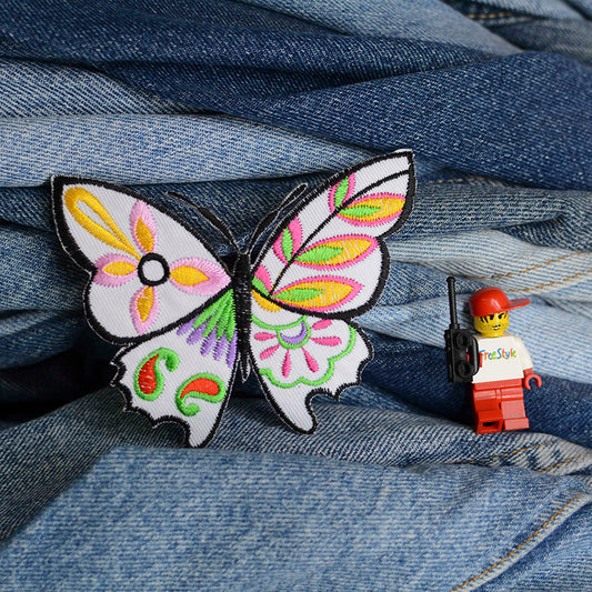White Patterned Butterfly Iron-On Patch 0017